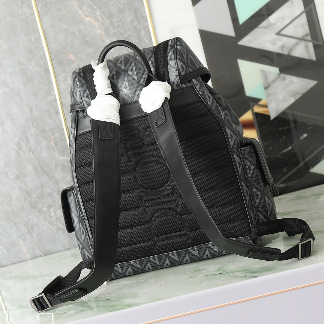 Dior Grey Geometric Diamond Pattern Multi-Pocket Travel Backpack
