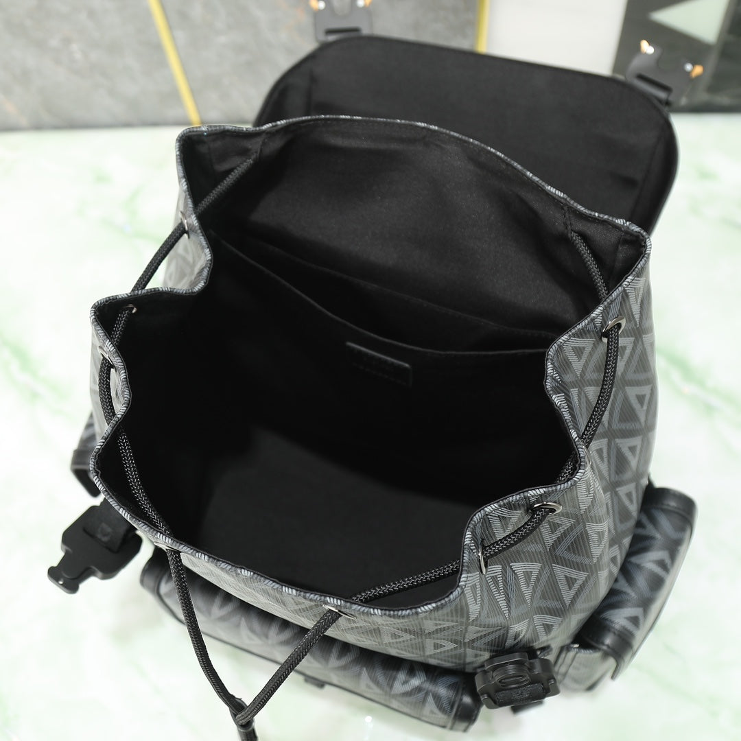 Dior Grey Geometric Diamond Pattern Multi-Pocket Travel Backpack