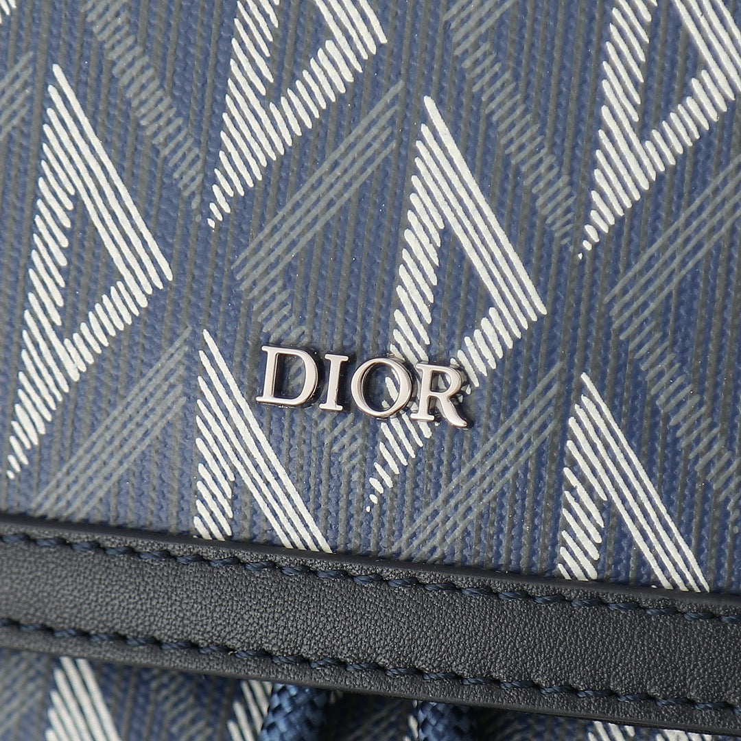 Dior Blue Geometric Pattern Canvas Travel Backpack with Buckle Straps