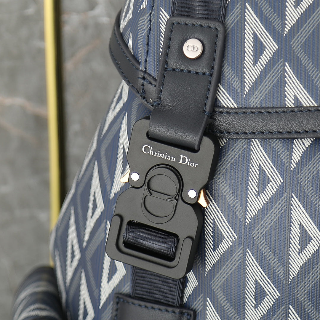 Dior Blue Geometric Pattern Canvas Travel Backpack with Buckle Straps