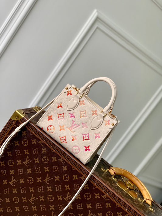 Louis Vuitton White Leather Mini Crossbody Tote Bag with Pink Gradient Pattern