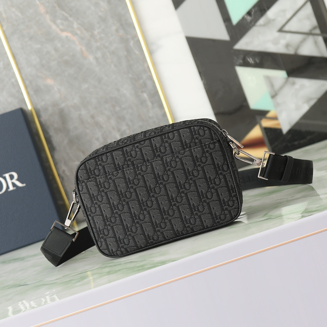 Dior Black Monogram Jacquard Crossbody Shoulder Bag with Strap