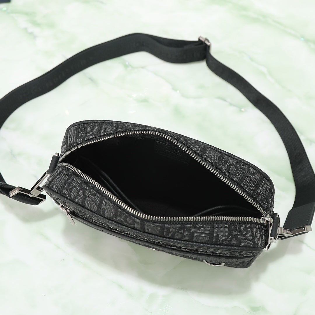 Dior Black Monogram Jacquard Crossbody Shoulder Bag with Strap