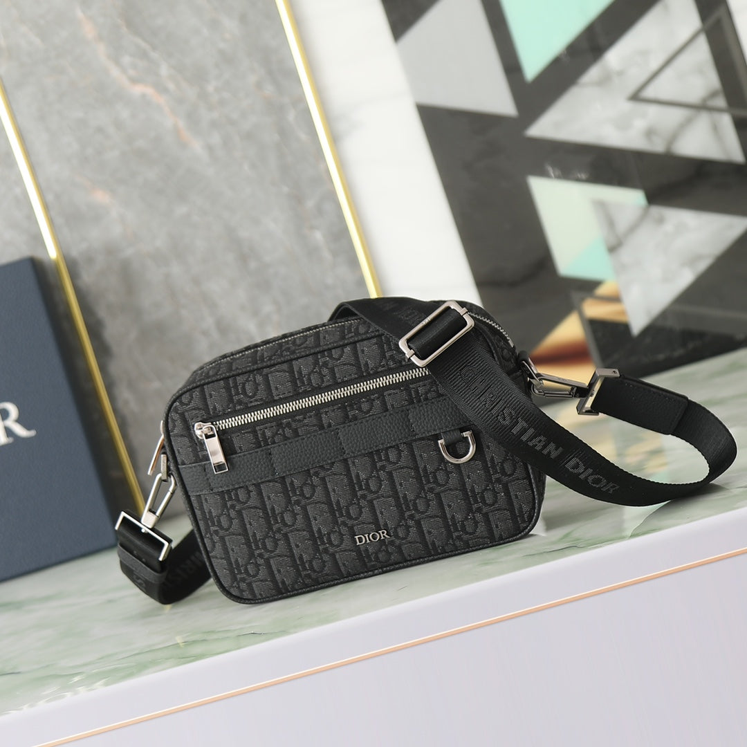Dior Black Monogram Jacquard Crossbody Shoulder Bag with Strap