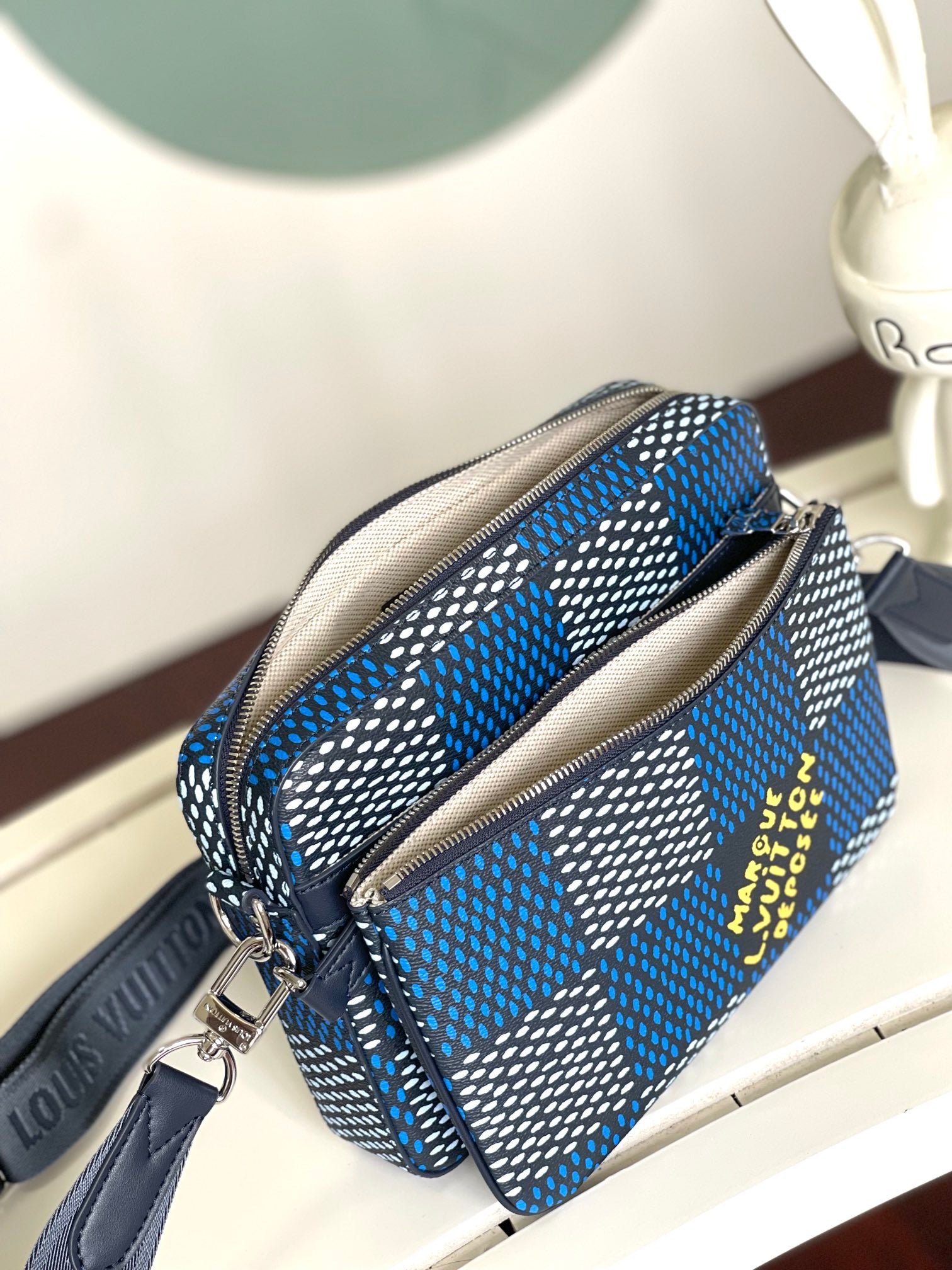 Louis Vuitton Blue Checkerboard Crossbody Messenger Bag with Removable Pouch