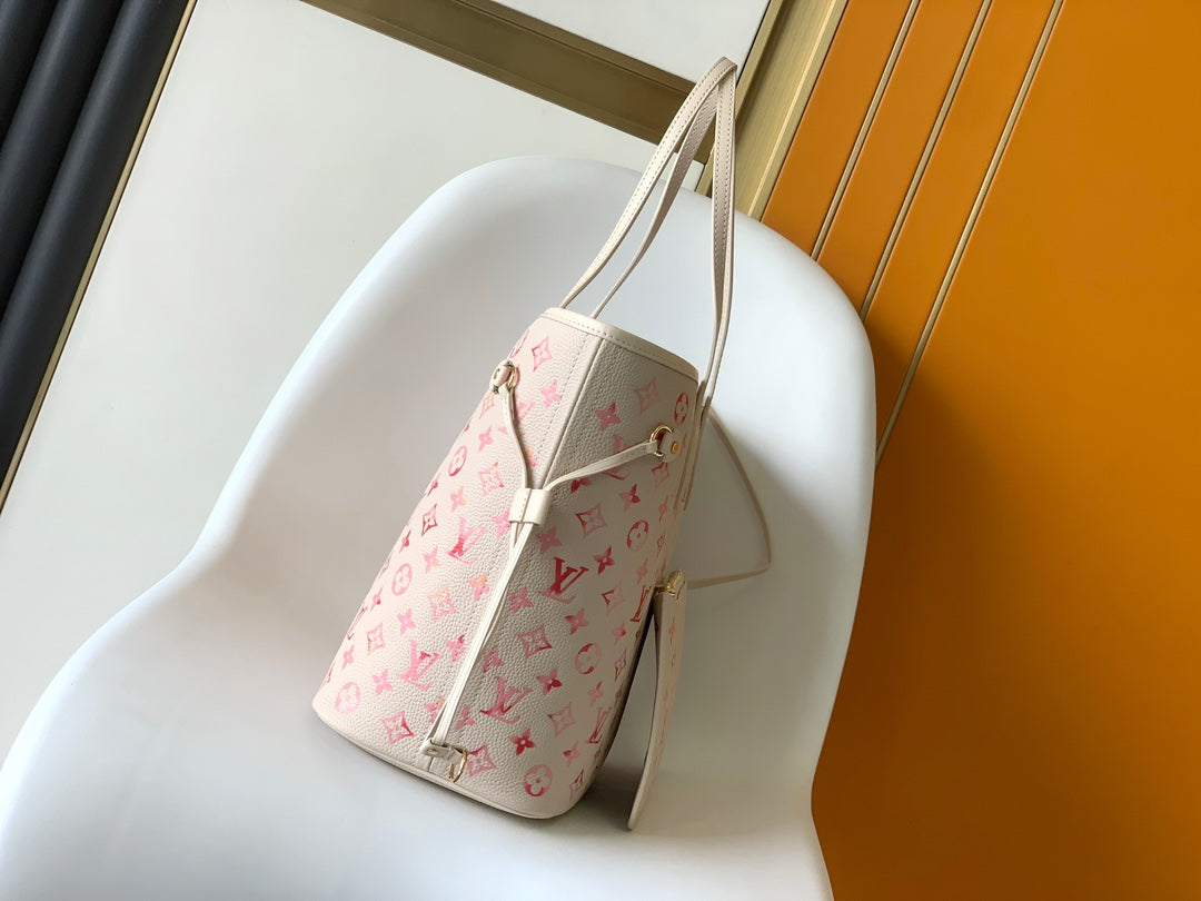 Louis Vuitton Cream Leather Tote Bag with Pink Gradient Monogram Pattern
