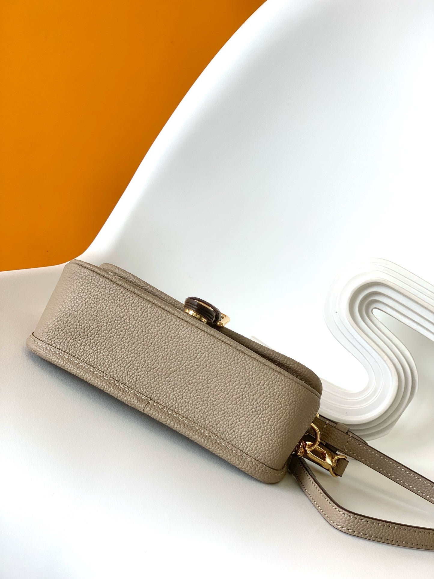 Louis Vuitton Taupe Monogram Leather Crossbody Shoulder Bag with Gold Hardware