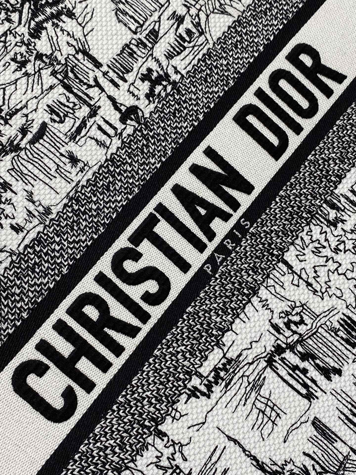 Christian Dior Plan de Paris Large Book Tote - Black and White Embroidered Canvas