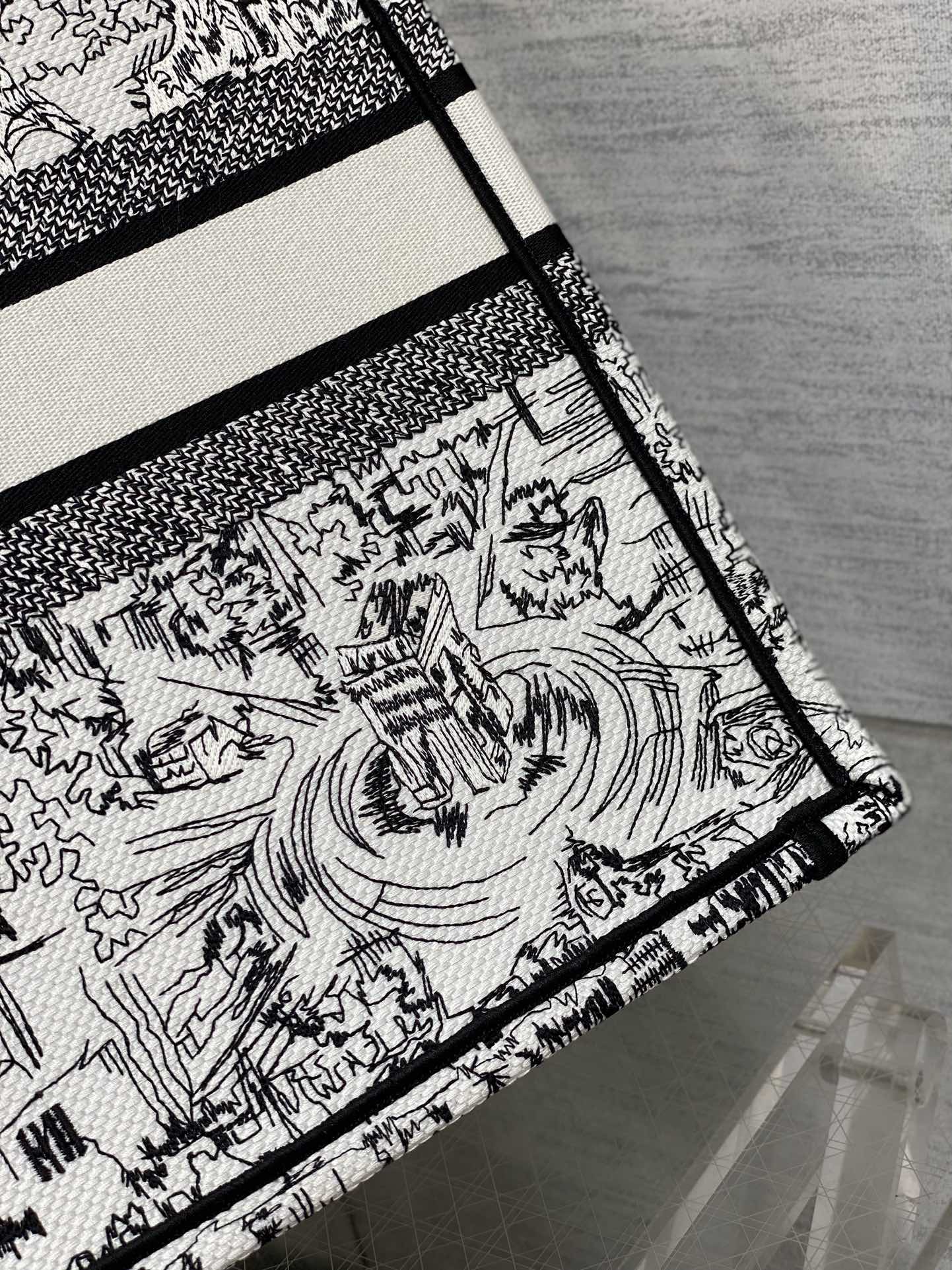 Christian Dior Plan de Paris Large Book Tote - Black and White Embroidered Canvas