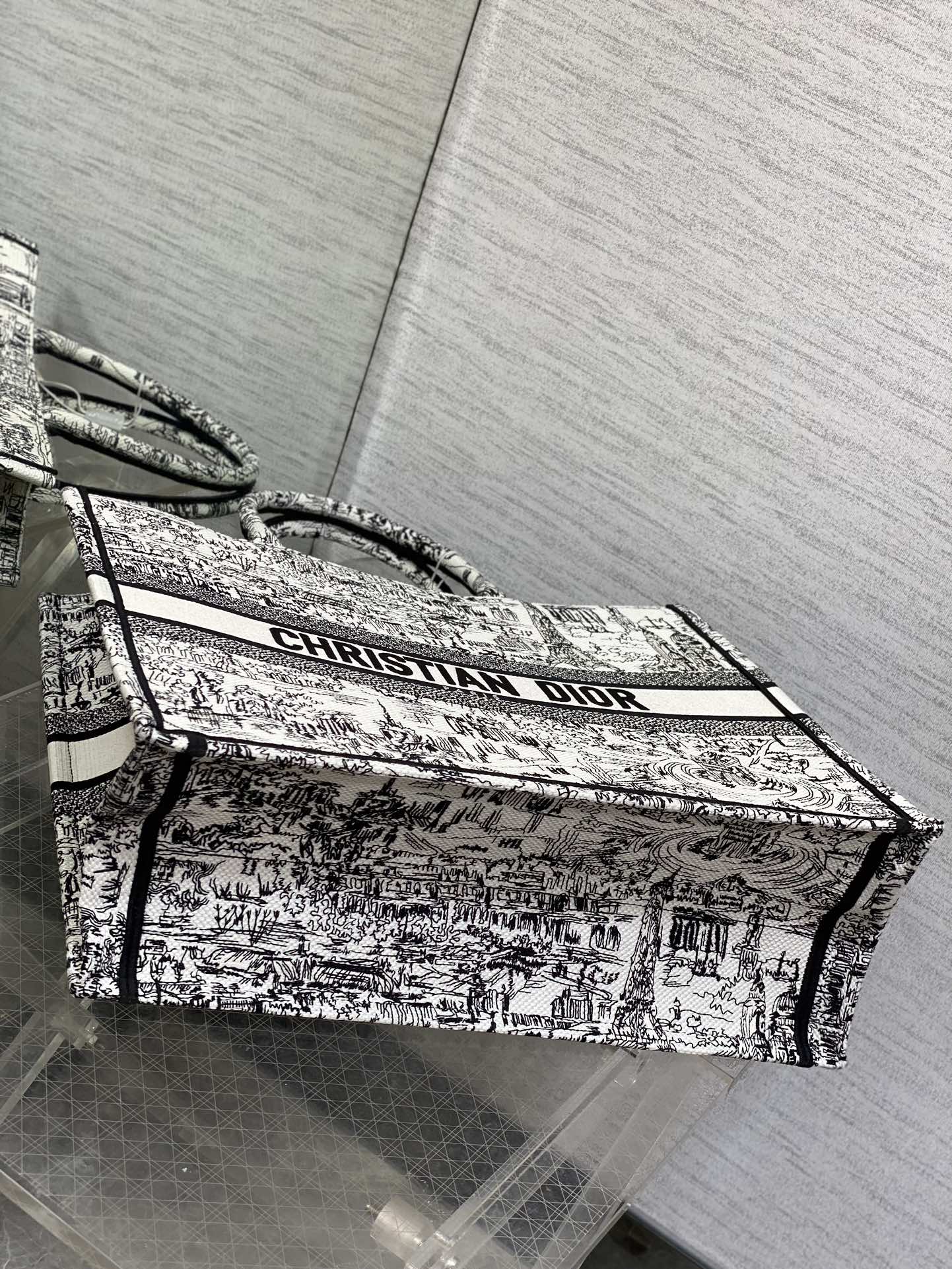 Dior Black and White Paris Sketch Embroidered Canvas Tote Bag