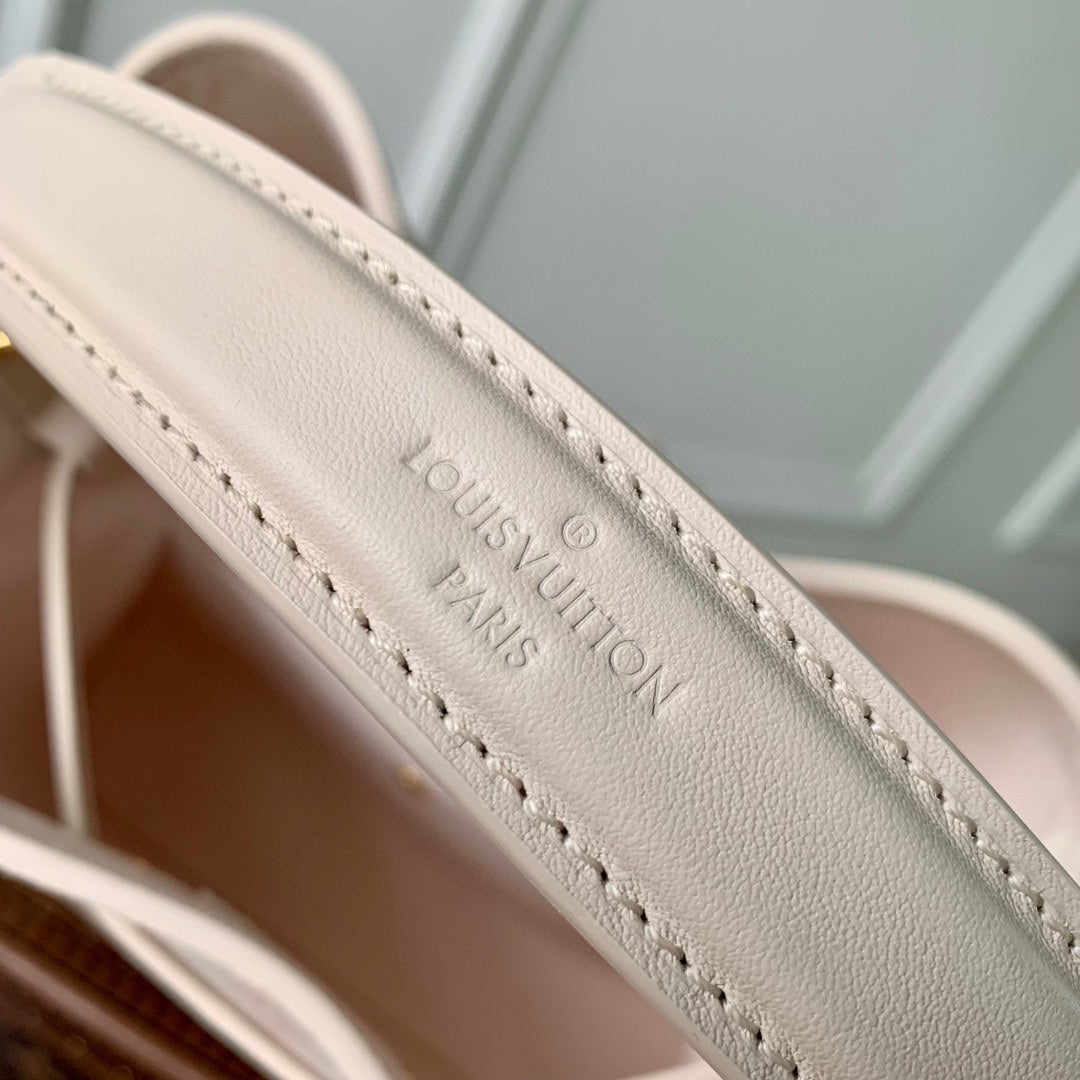 Louis Vuitton White and Pink Monogram Drawstring Bucket Bag Luxury Crossbody Handbag