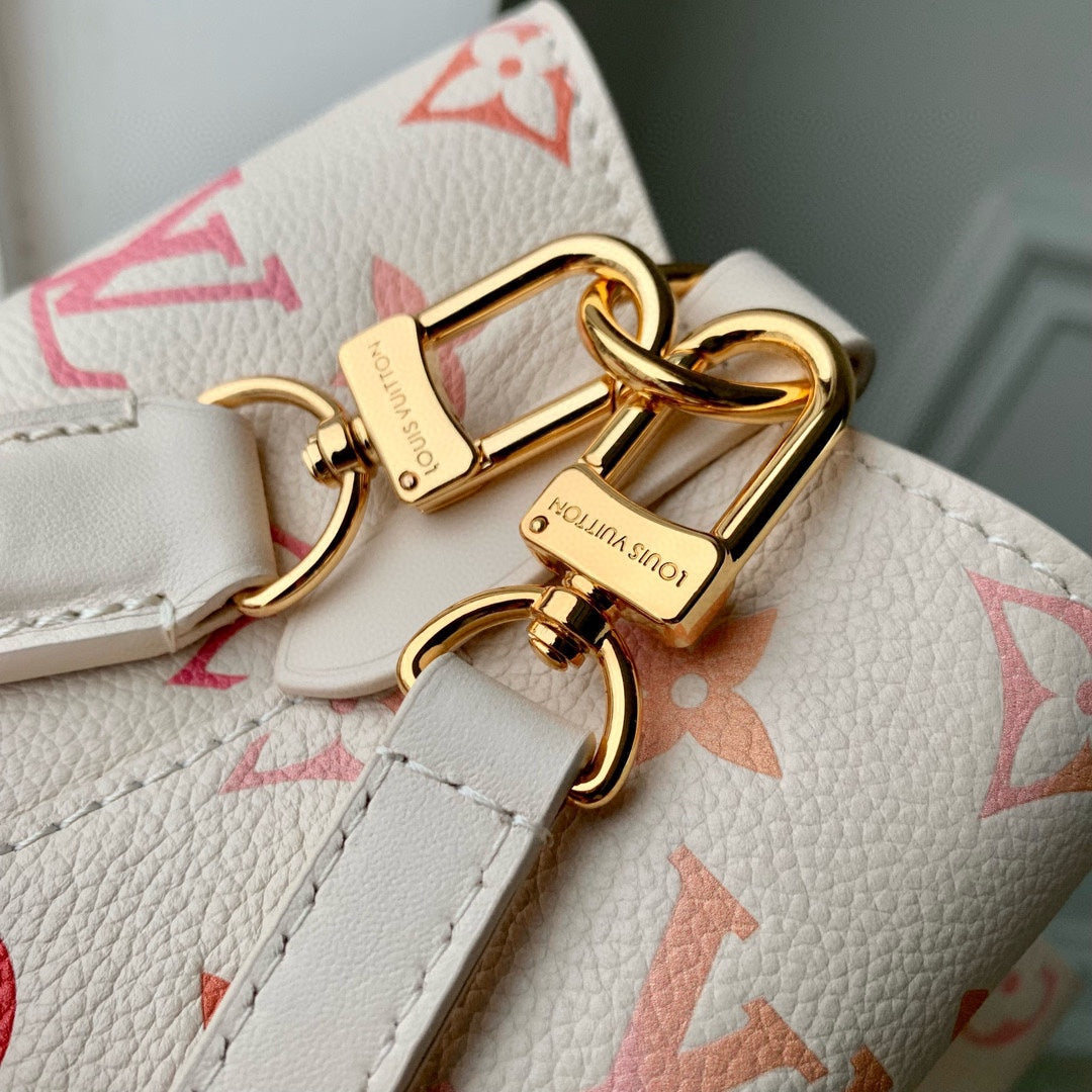 Louis Vuitton White and Pink Monogram Drawstring Bucket Bag Luxury Crossbody Handbag