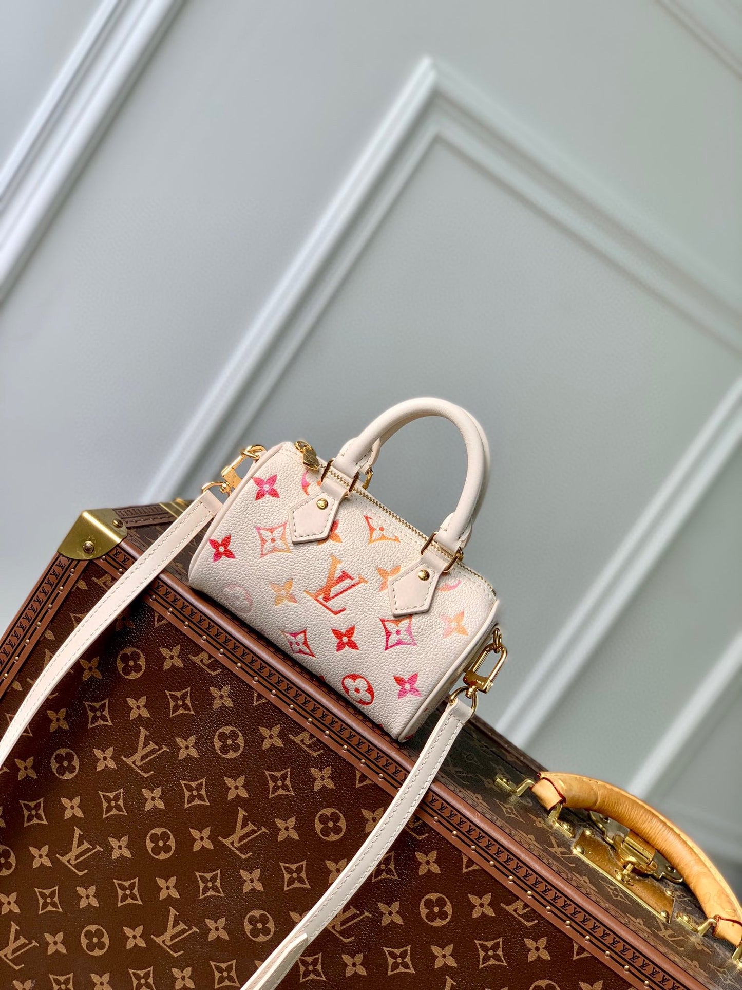 Louis Vuitton Chic White Multicolor Monogram Mini Crossbody Bag with Top Handles