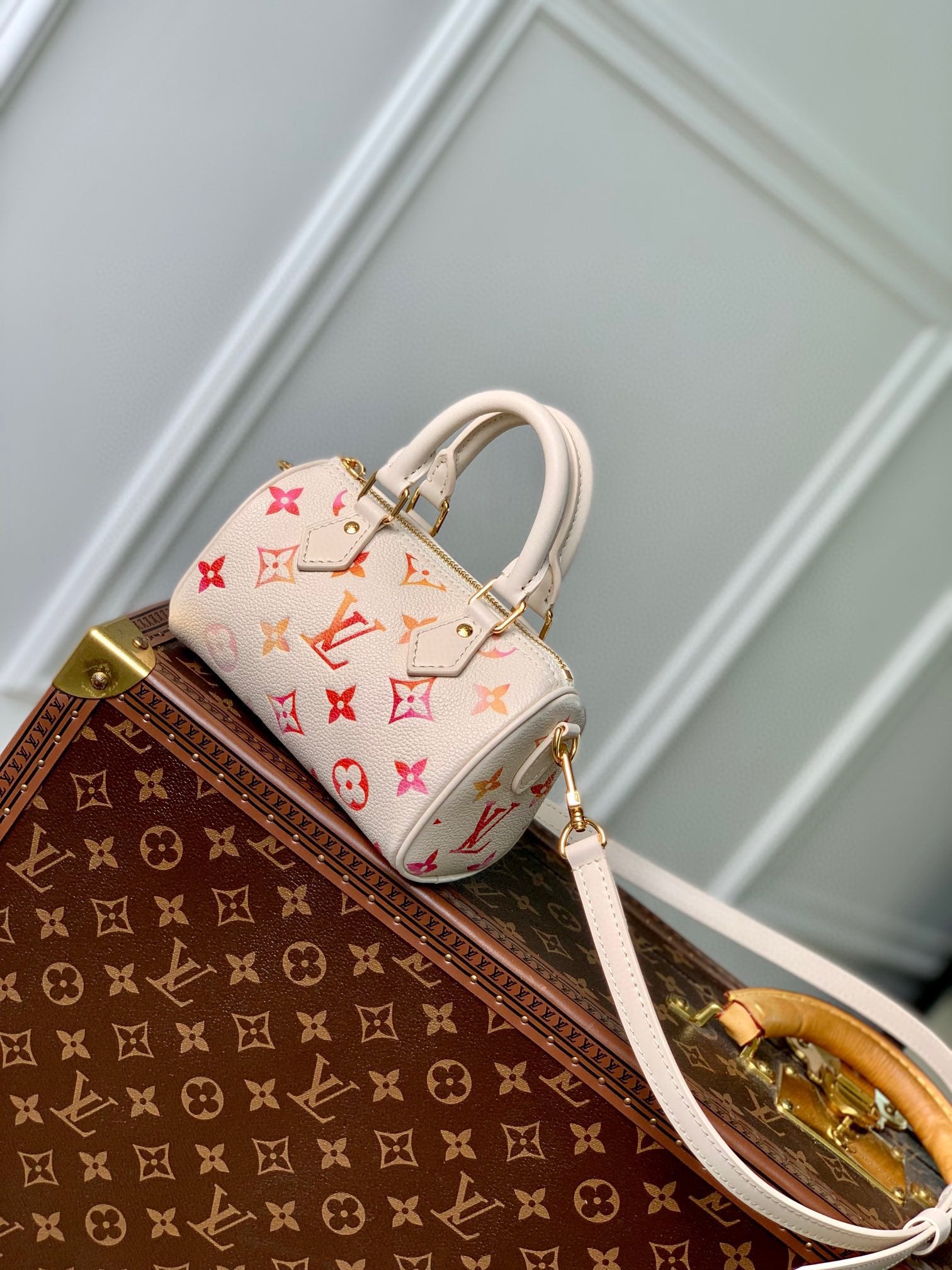 Louis Vuitton Chic White Multicolor Monogram Mini Crossbody Bag with Top Handles