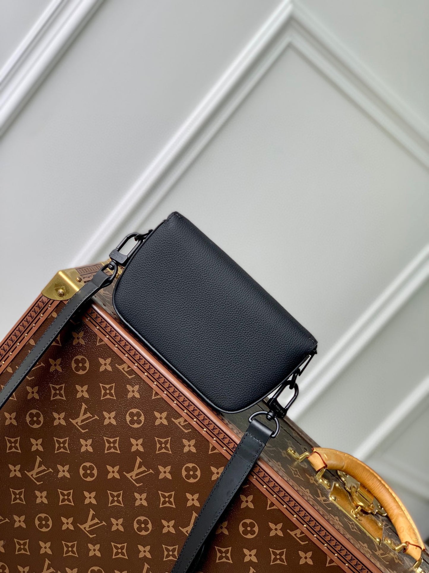 Louis Vuitton Minimalist Matte Black Leather Waist Bag Utility Belt Pack