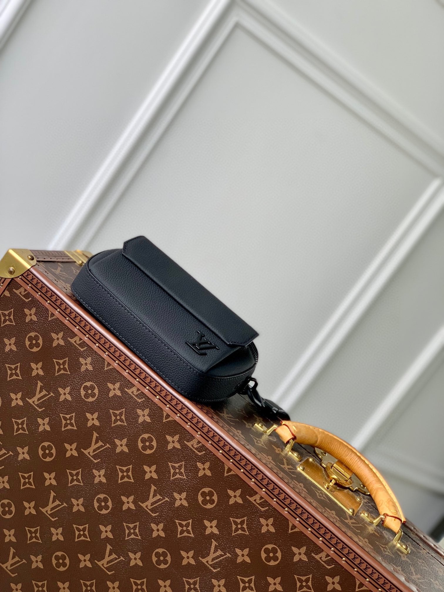 Louis Vuitton Minimalist Matte Black Leather Waist Bag Utility Belt Pack