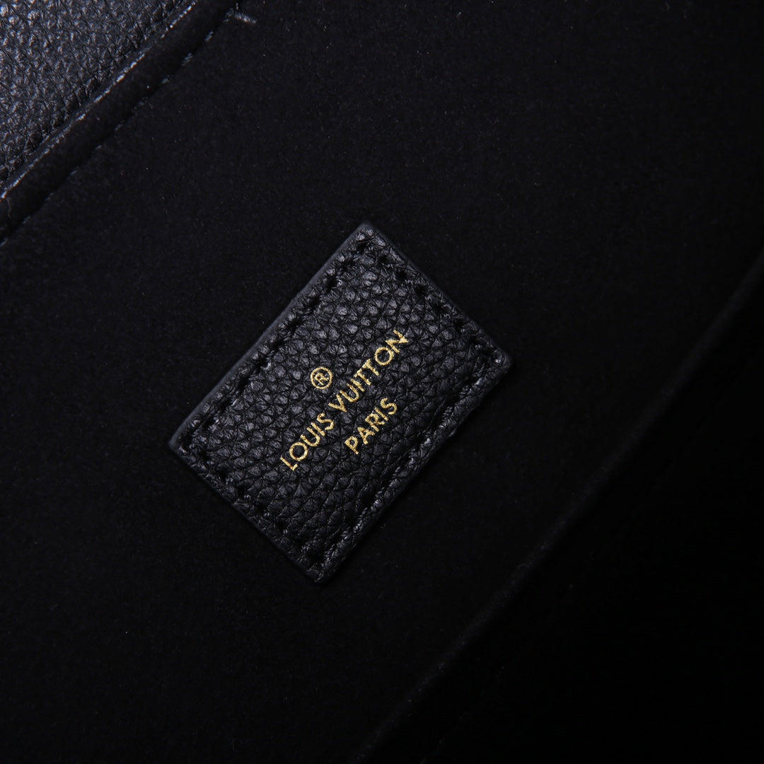 Louis Vuitton Luxury Black Embossed Leather Backpack with Gold Buckles