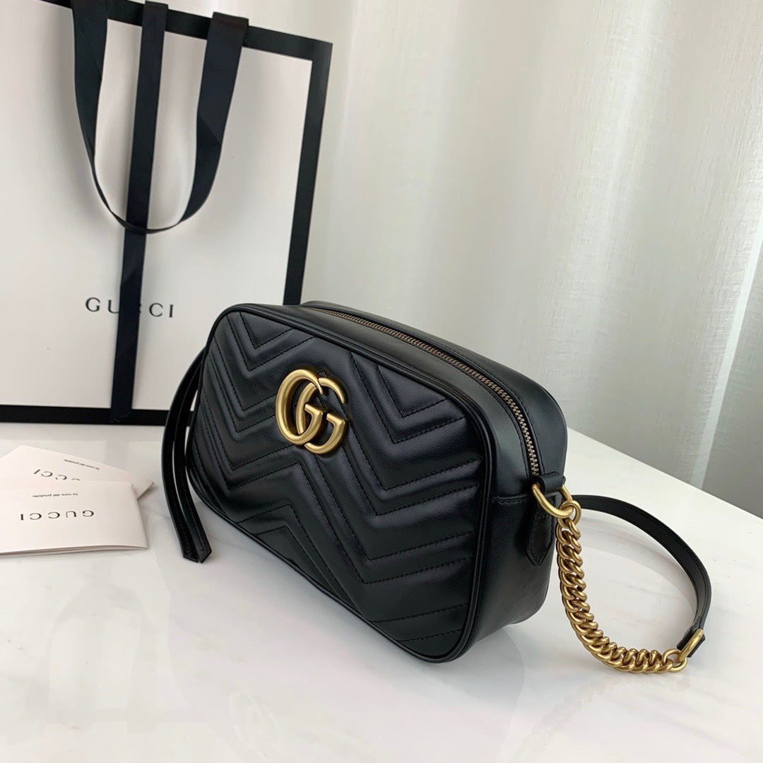 Gucci GG Marmont Small Matelassé Shoulder Bag - Black Leather