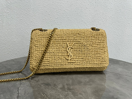 Saint Laurent Jamie Medium Shoulder Bag in Raffia with Gold-Tone Hardware