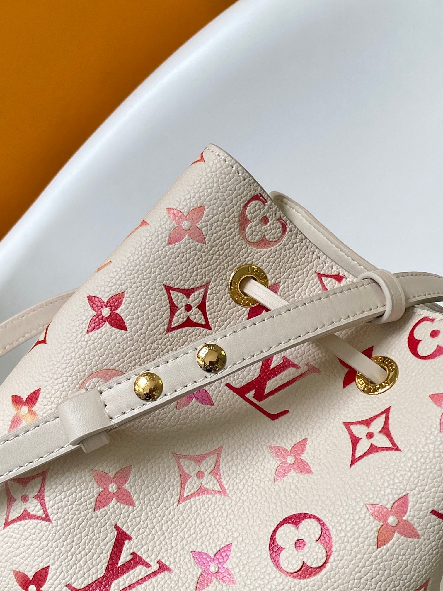 Louis Vuitton White Gradient Monogram Drawstring Bucket Bag with Top Handle