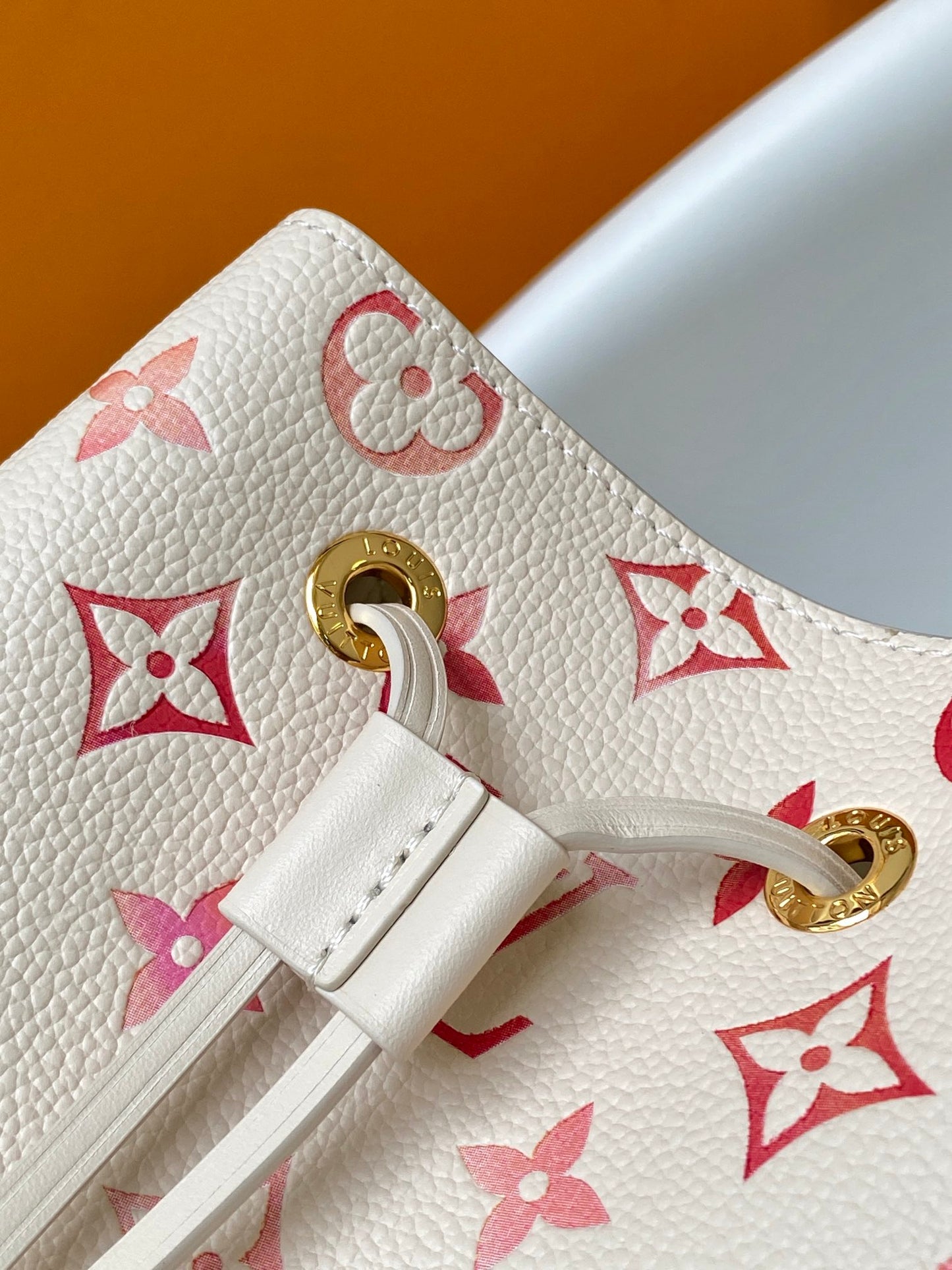 Louis Vuitton White Gradient Monogram Drawstring Bucket Bag with Top Handle