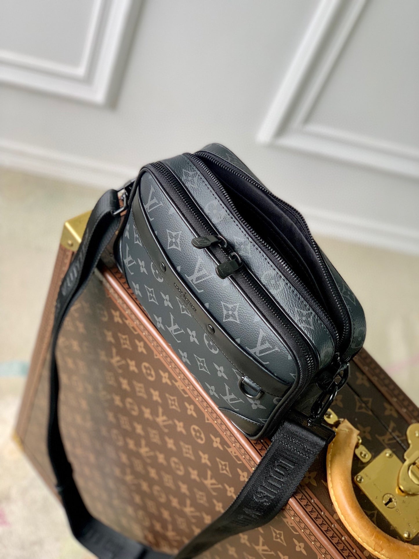 Louis Vuitton Luxury Black Monogram Canvas Crossbody Messenger Bag