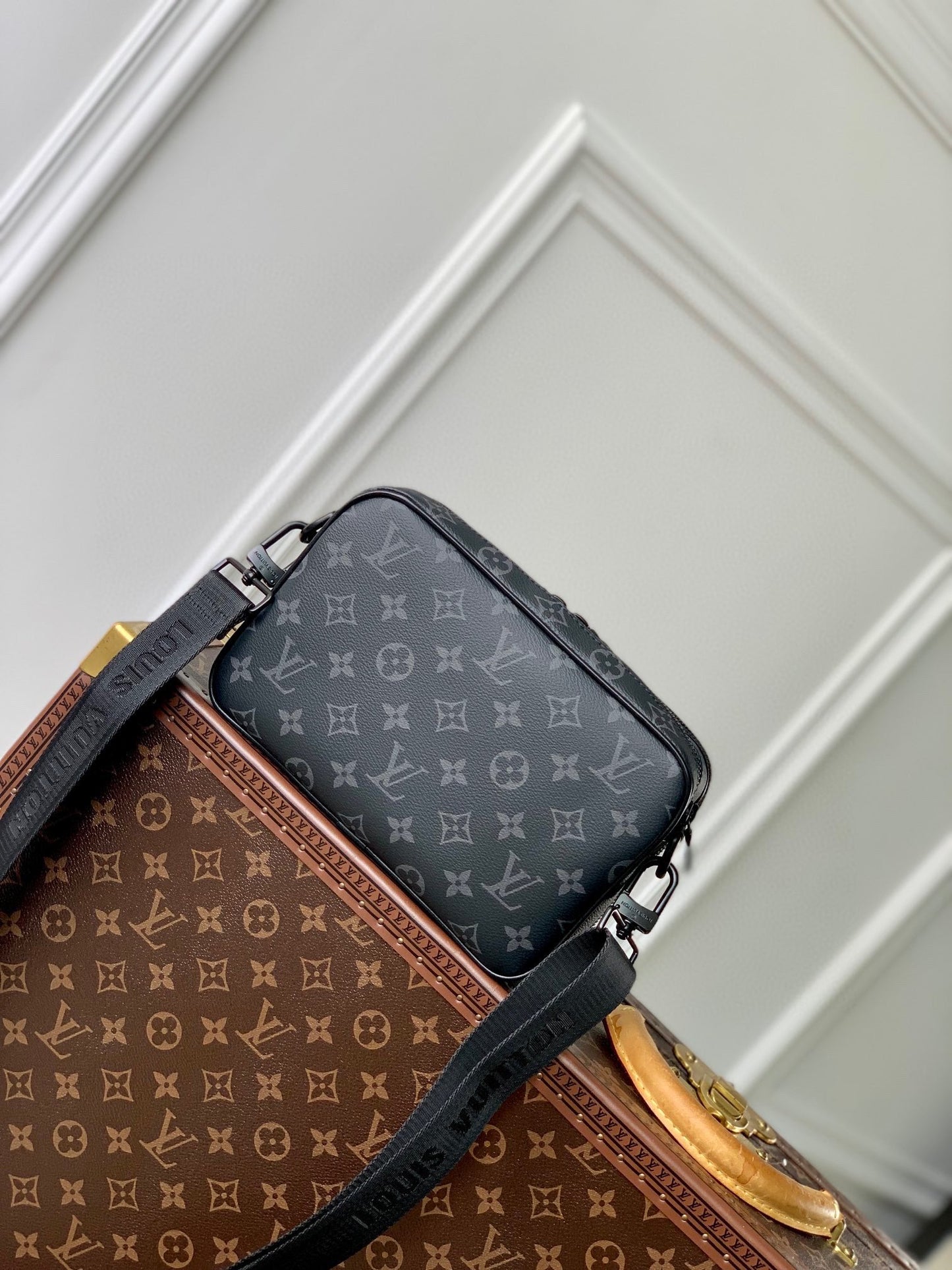 Louis Vuitton Luxury Black Monogram Canvas Crossbody Messenger Bag