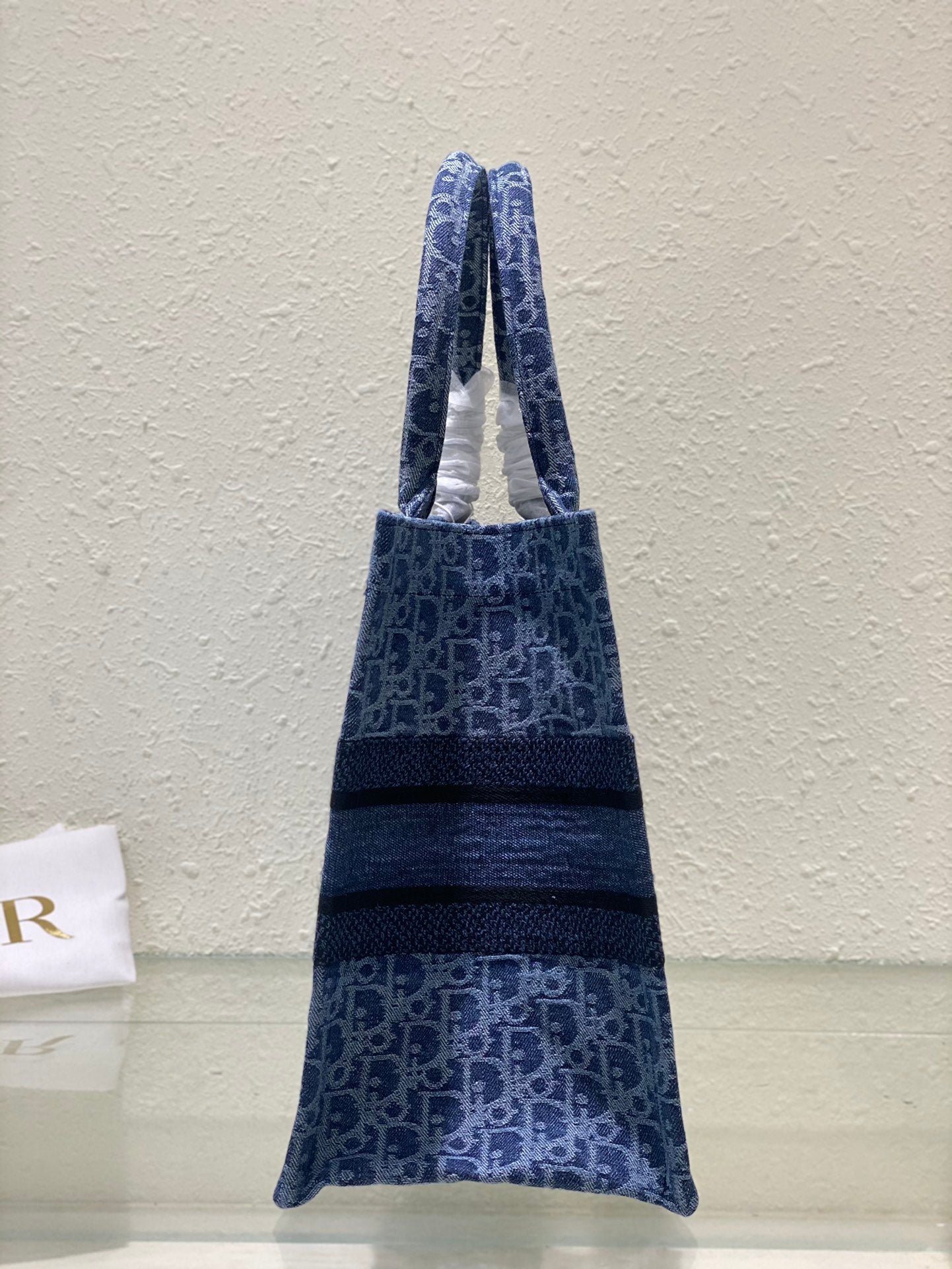 Dior Blue Monogram Embroidered Canvas Tote Bag with Top Handles