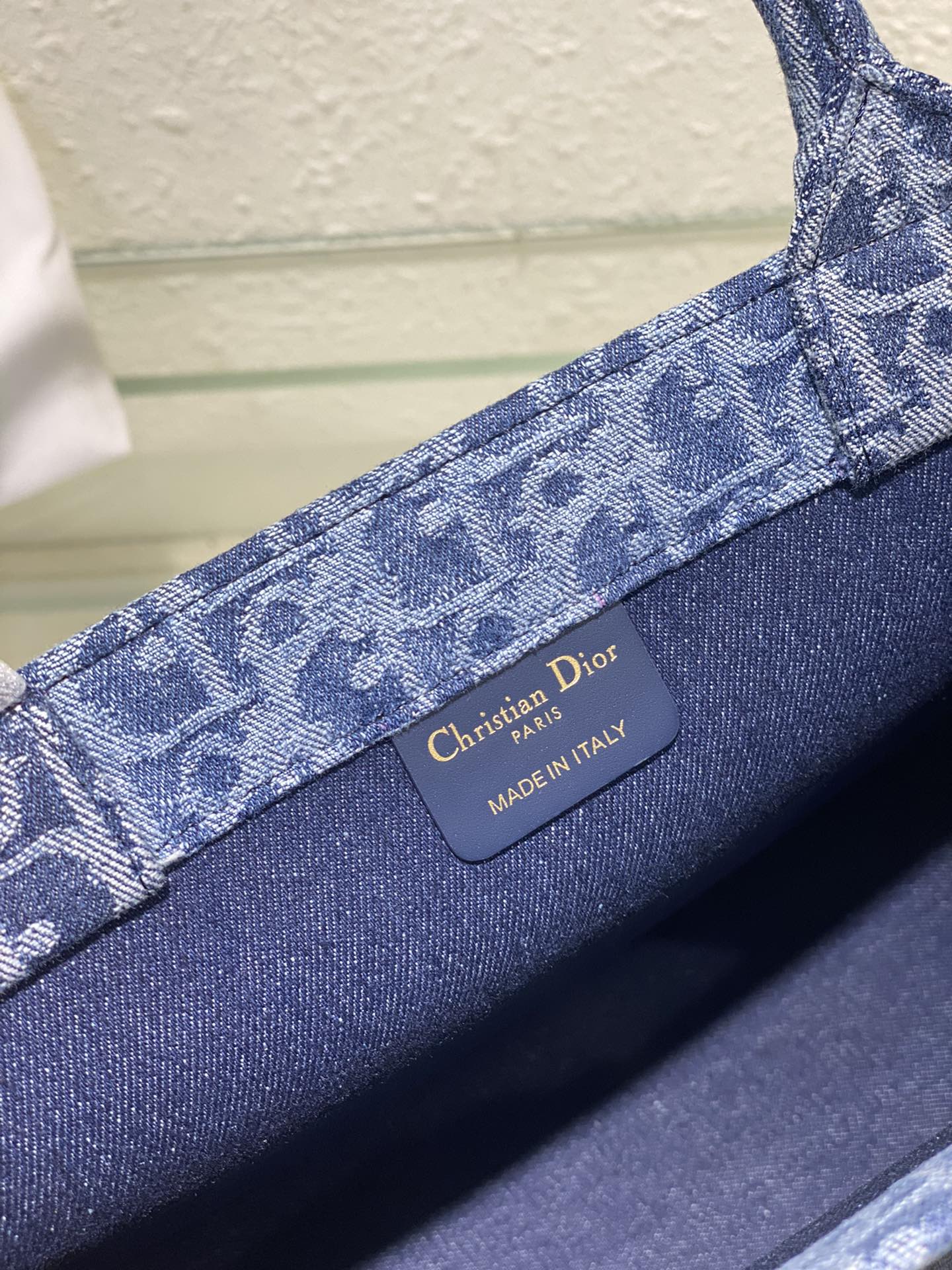 Dior Blue Monogram Embroidered Canvas Tote Bag with Top Handles