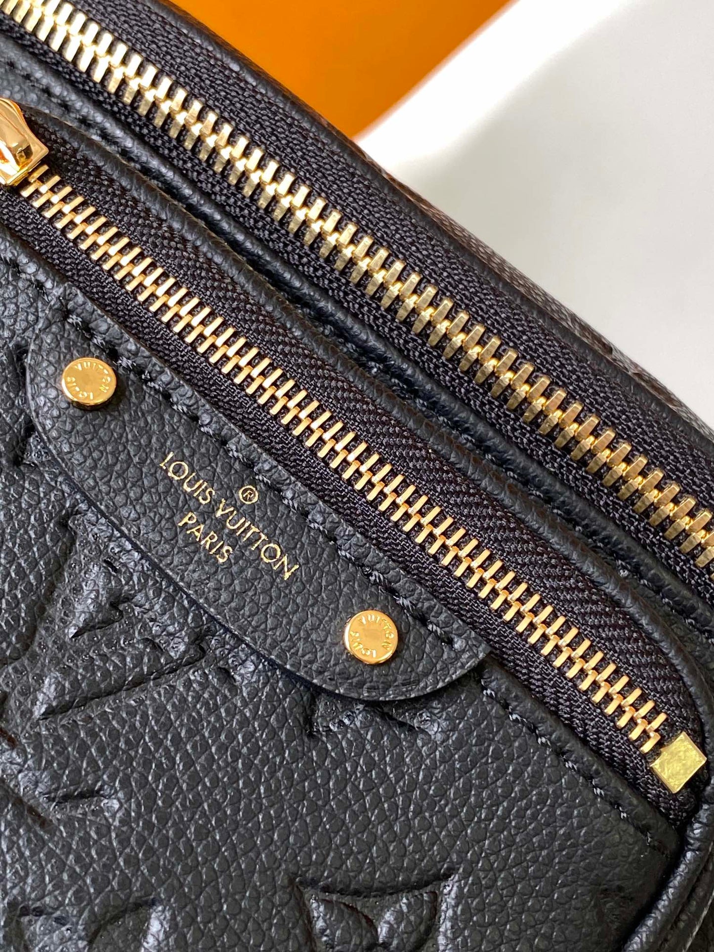 Louis Vuitton Black Embossed Leather Crossbody Belt Bag with Gold Chain