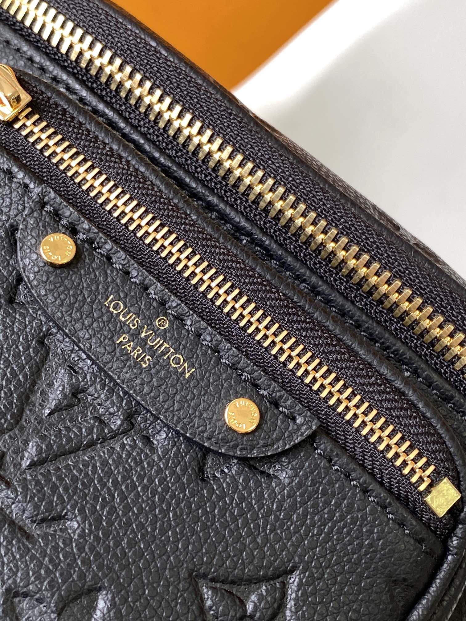 Louis Vuitton Black Embossed Leather Crossbody Belt Bag with Gold Chain