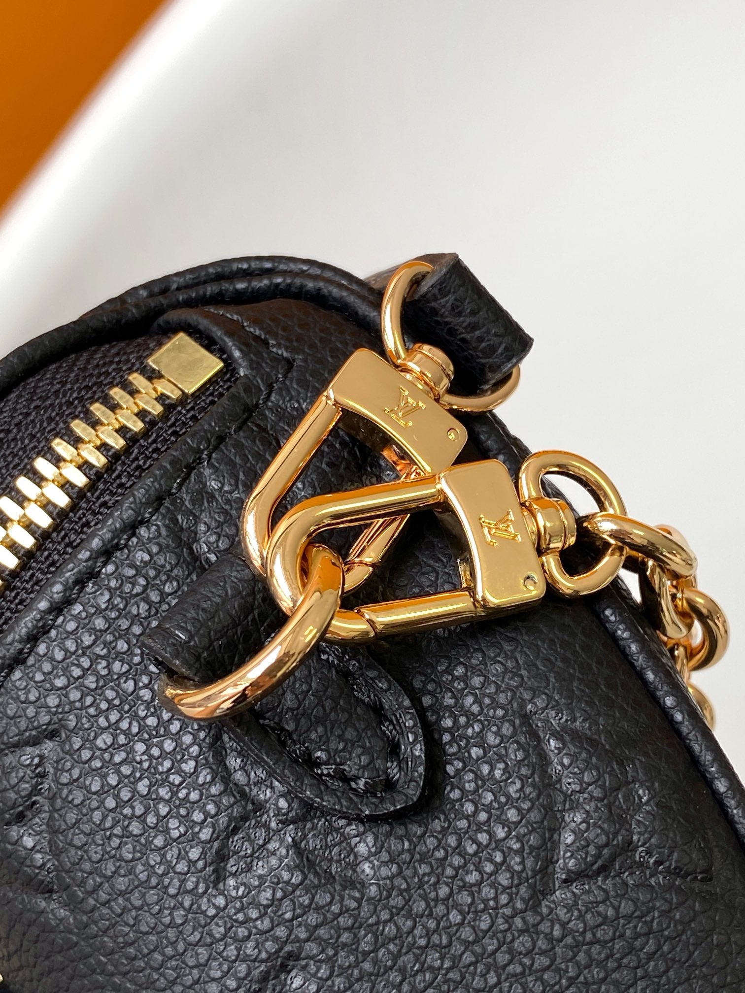 Louis Vuitton Black Embossed Leather Crossbody Belt Bag with Gold Chain