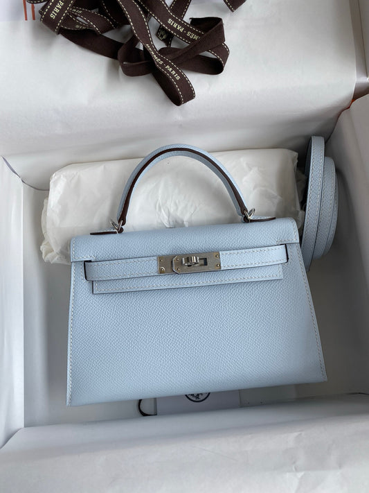 Hermès Kelly II 25 Sellier Light Blue Handbag with Silver Hardware