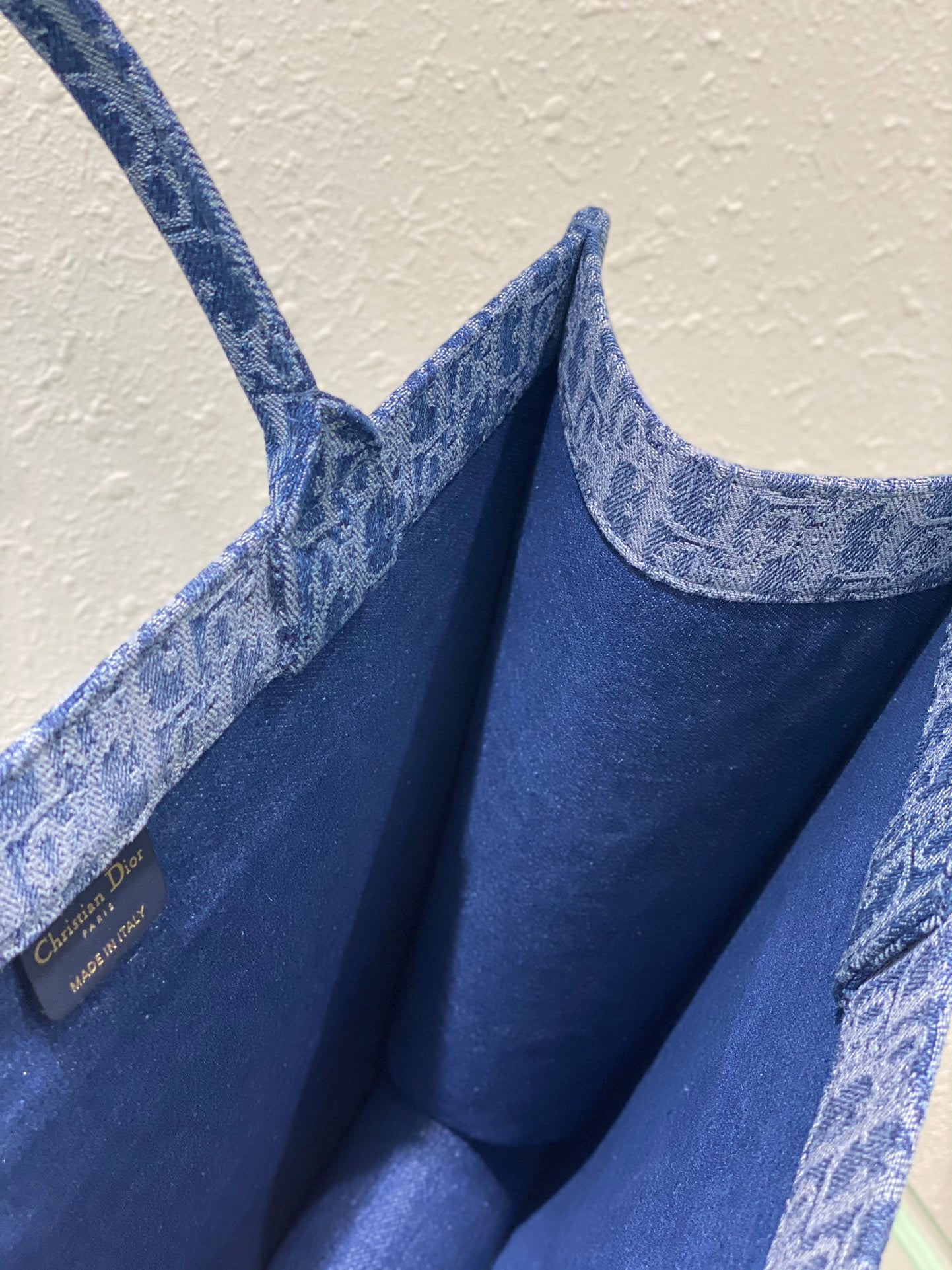 Dior Blue Monogram Canvas Tote Bag Embroidered Stripe Top Handle Handbag