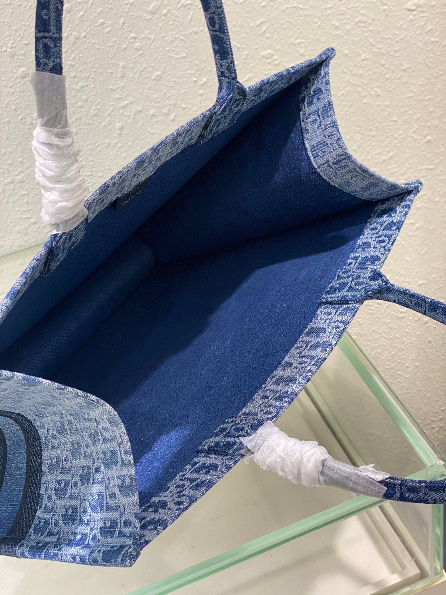 Christian Dior Blue Oblique Embroidery Medium Book Tote Bag