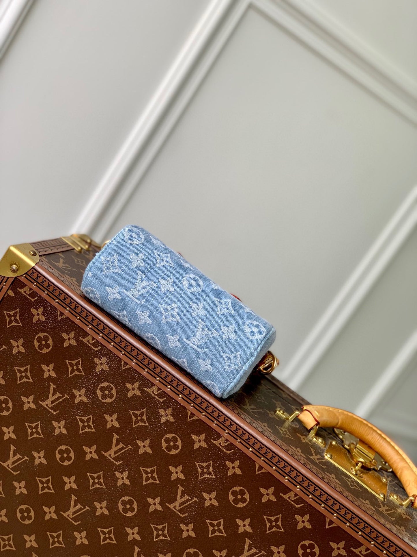 Louis Vuitton Vintage Monogram Blue Denim Mini Crossbody Bag with Leather Handles