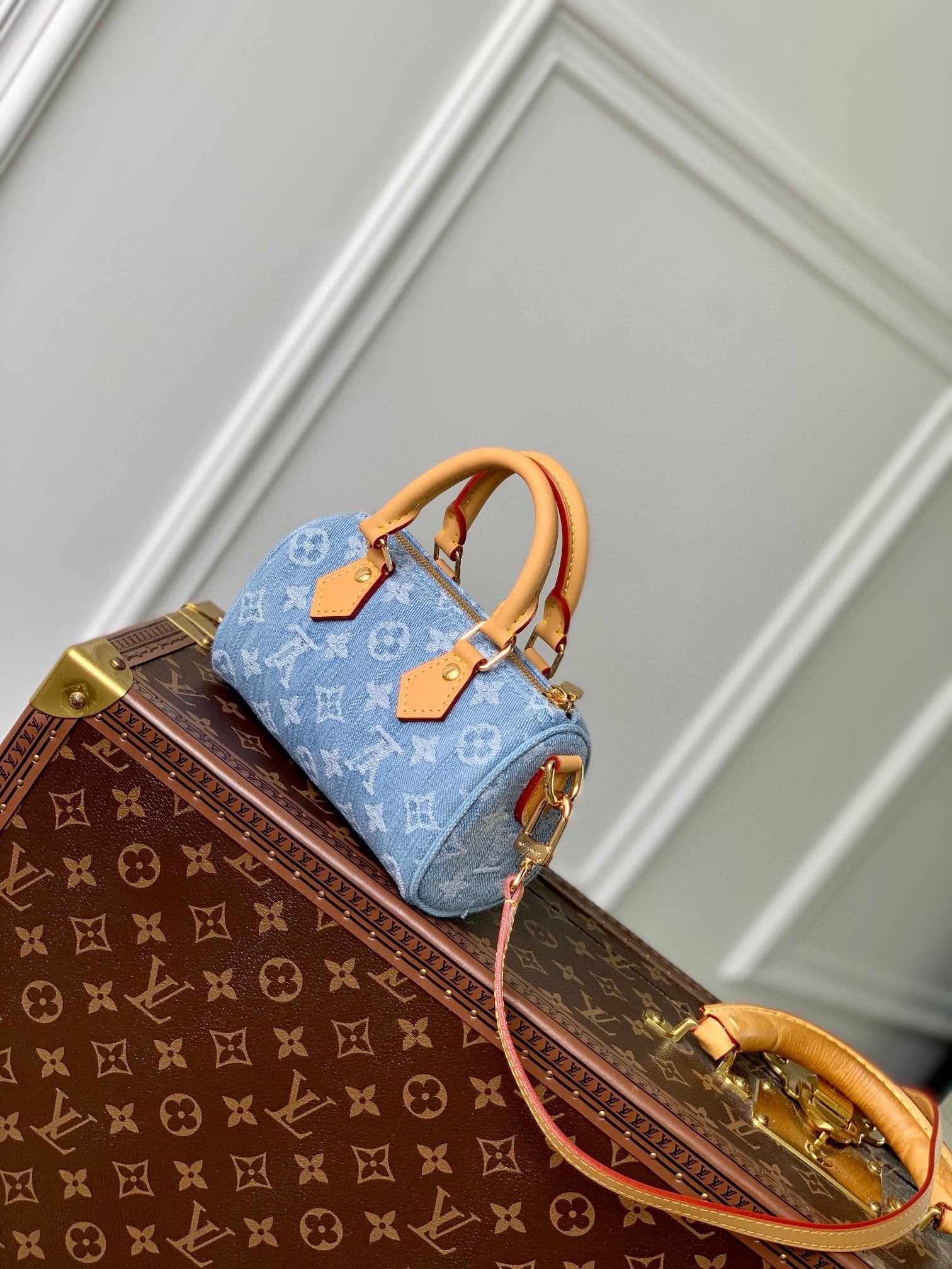 Louis Vuitton Vintage Monogram Blue Denim Mini Crossbody Bag with Leather Handles