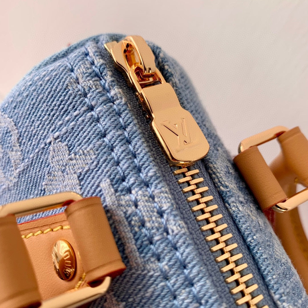Louis Vuitton Vintage Monogram Blue Denim Mini Crossbody Bag with Leather Handles
