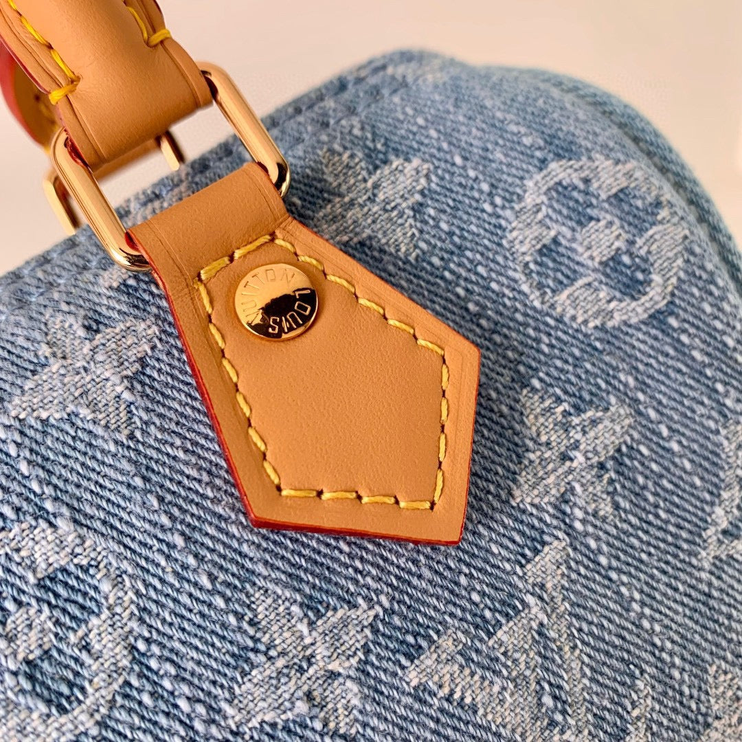 Louis Vuitton Vintage Monogram Blue Denim Mini Crossbody Bag with Leather Handles