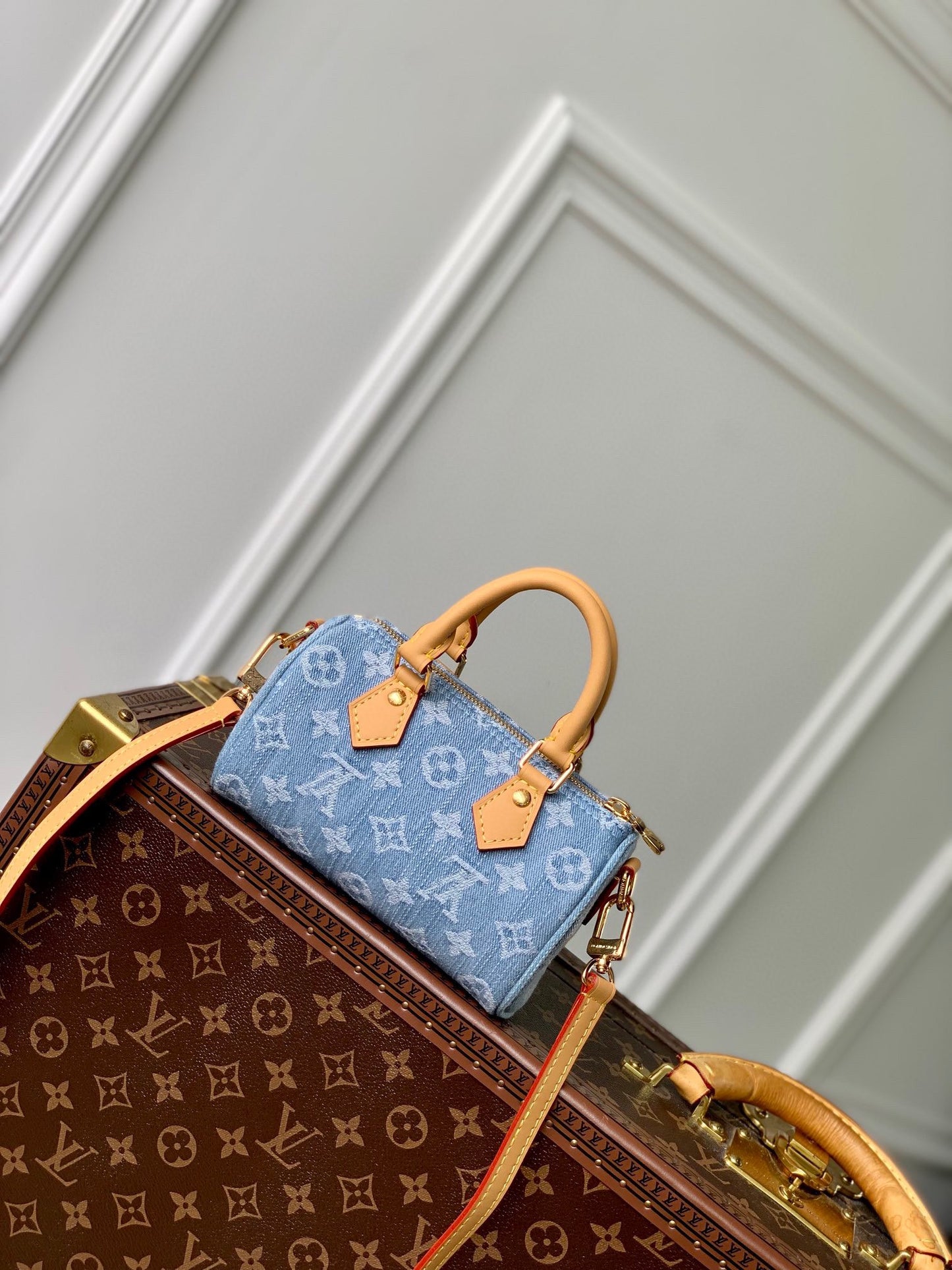 Louis Vuitton Vintage Monogram Blue Denim Mini Crossbody Bag with Leather Handles