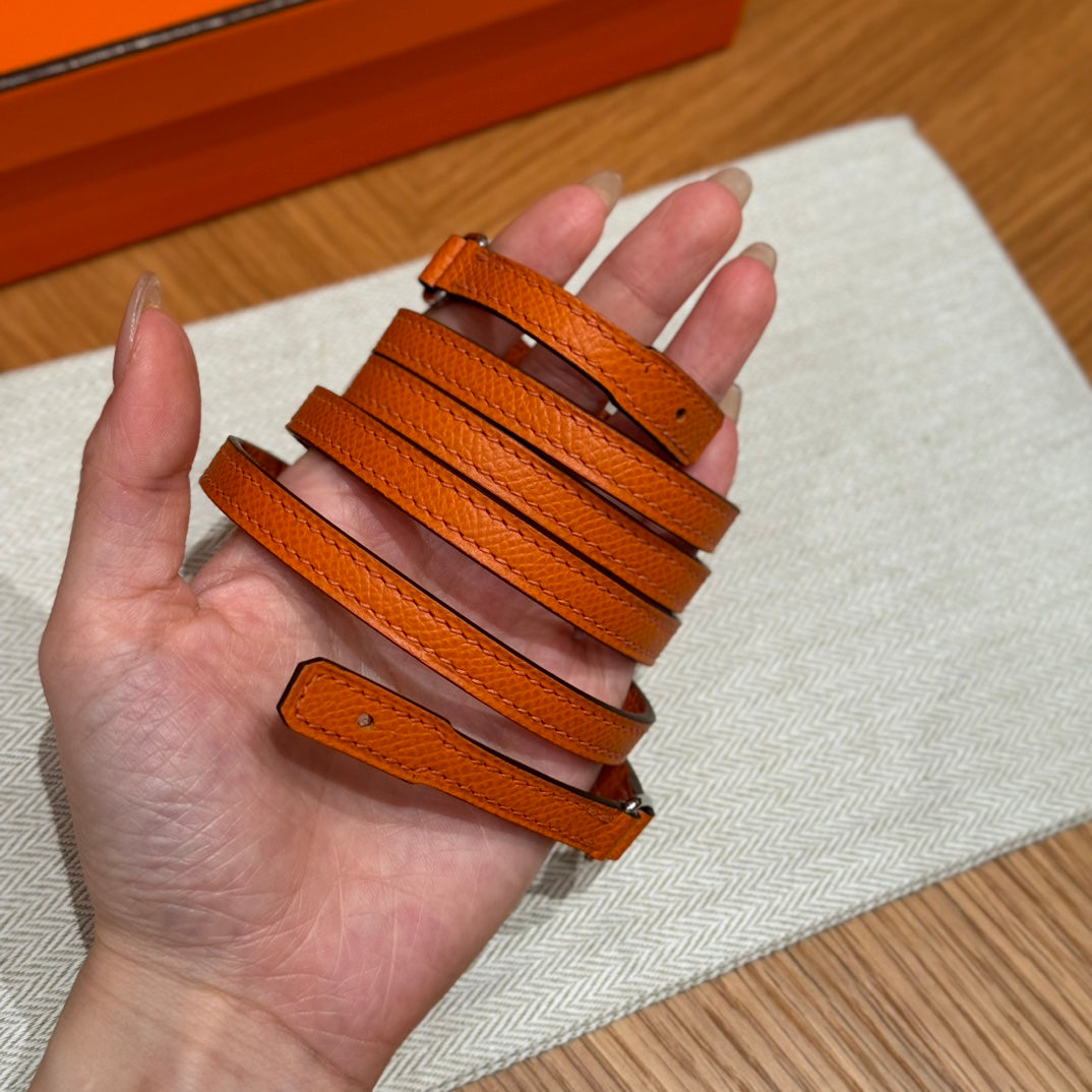 Hermès Orange Epsom Leather Envelope Clutch Bag with Silver-Tone Hardware