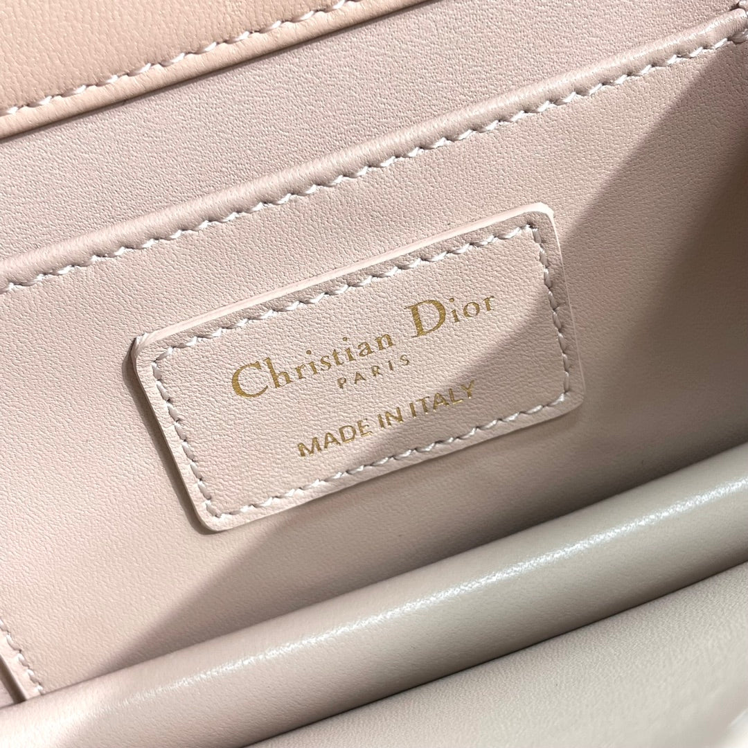 Dior Elegant Beige Quilted Leather Top Handle Bag with Gold Chain Strap