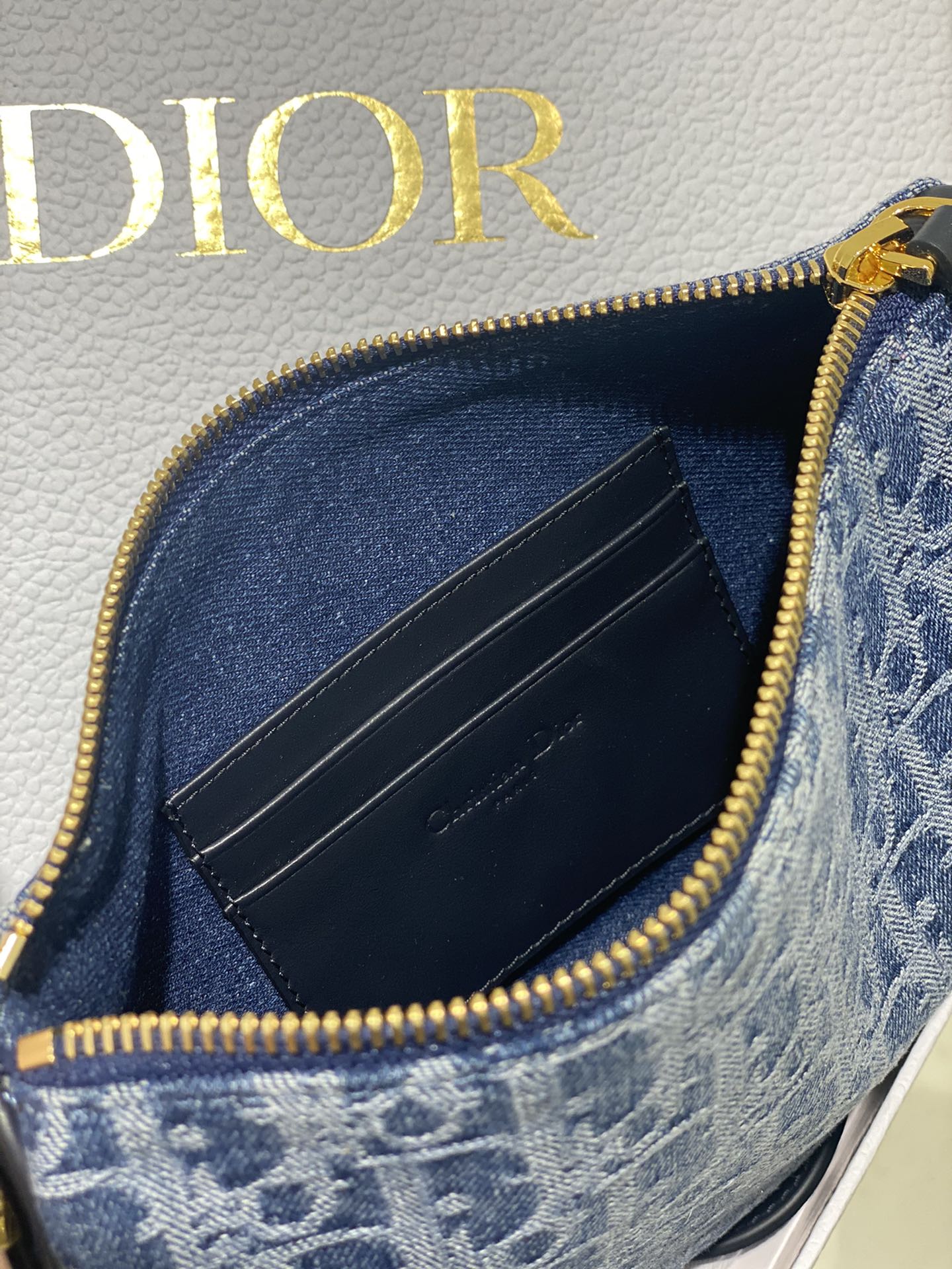 Dior Blue Monogram Jacquard Half-Moon Shoulder Bag with Gold Chain