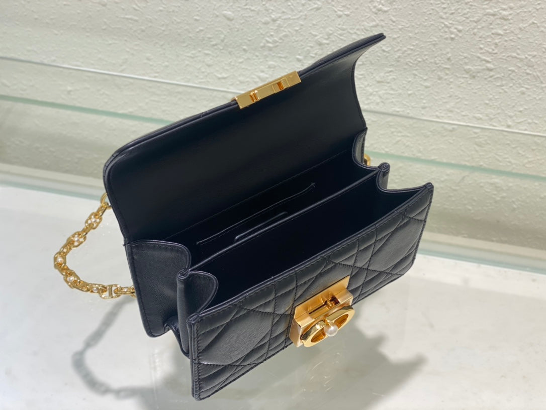 Dior Luxury Navy Blue Quilted Leather Handbag with Gold Chain Strap