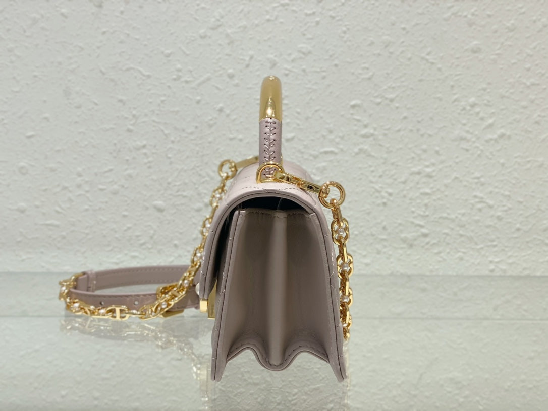 Dior Chic Pale Pink Quilted Crossbody Bag with Gold Chain and Top Handle