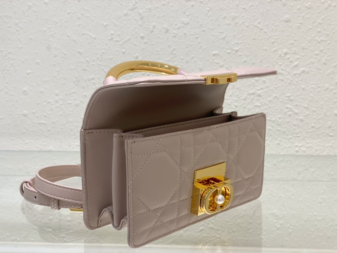 Dior Chic Pale Pink Quilted Crossbody Bag with Gold Chain and Top Handle