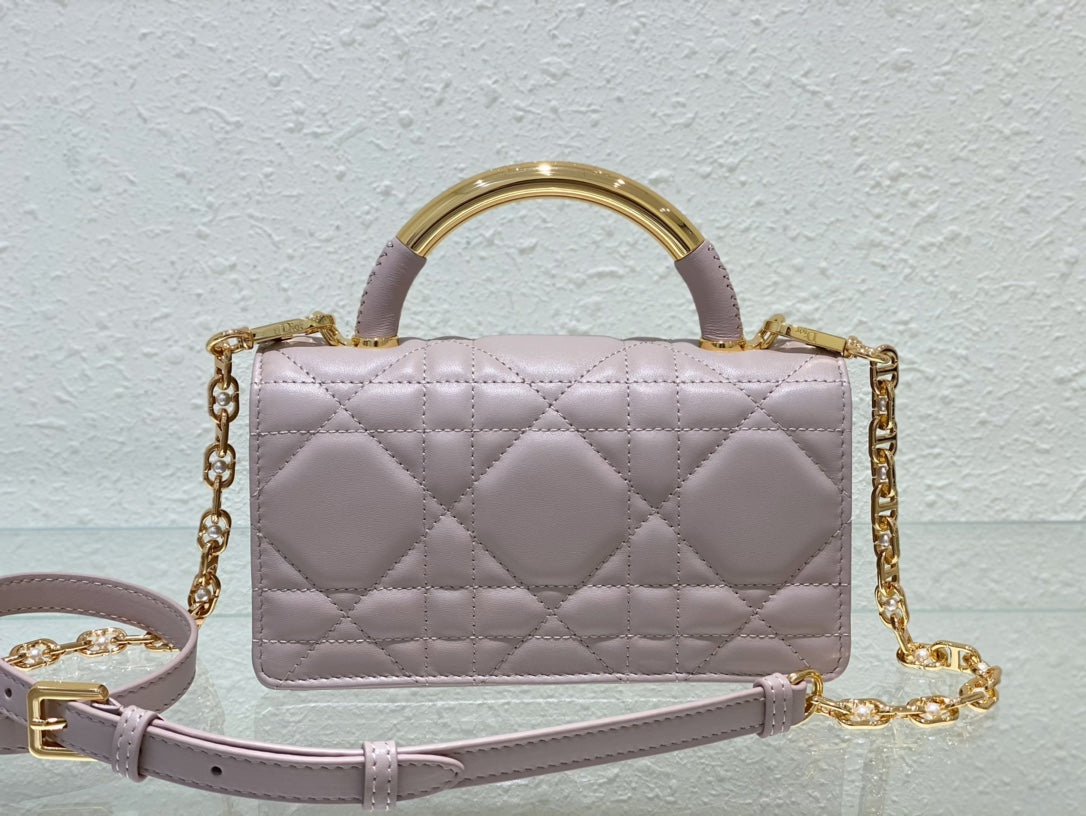 Dior Chic Pale Pink Quilted Crossbody Bag with Gold Chain and Top Handle