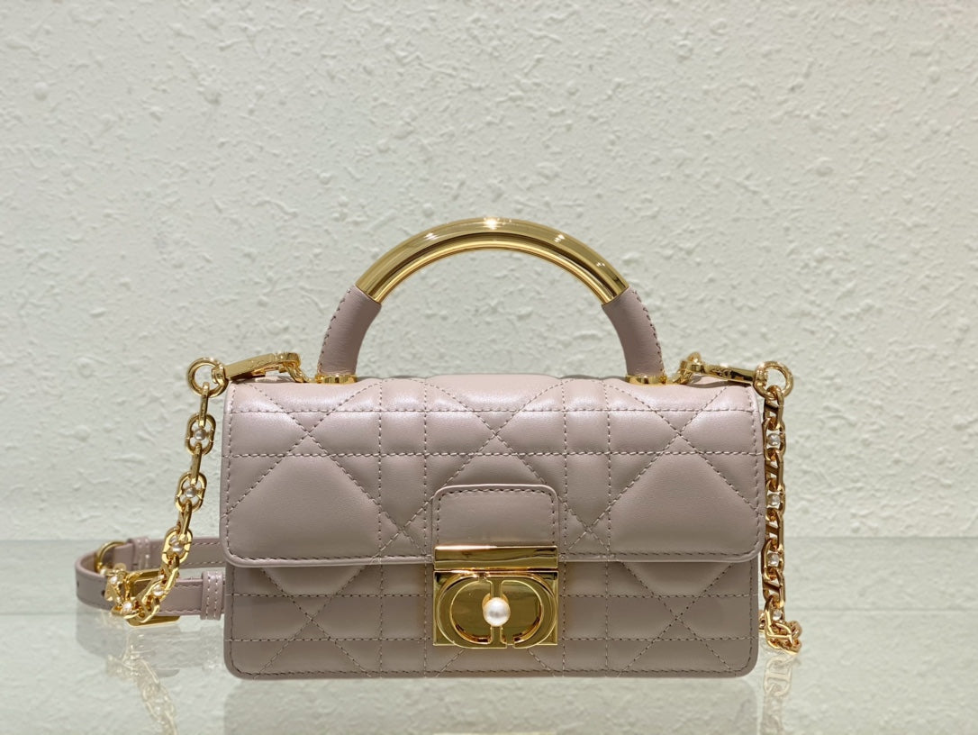 Dior Chic Pale Pink Quilted Crossbody Bag with Gold Chain and Top Handle