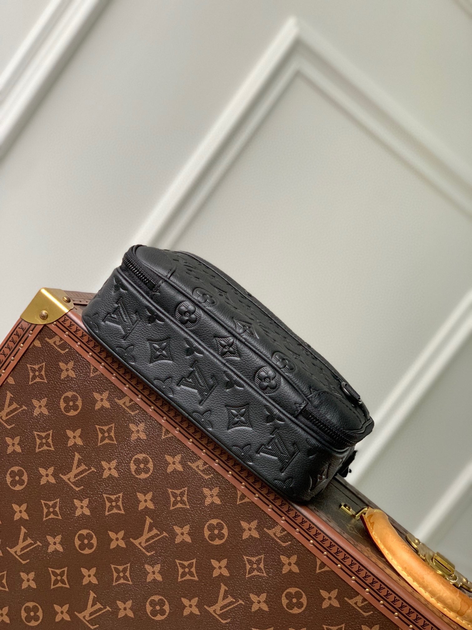 Louis Vuitton Black Embossed Monogram Crossbody Messenger Shoulder Bag