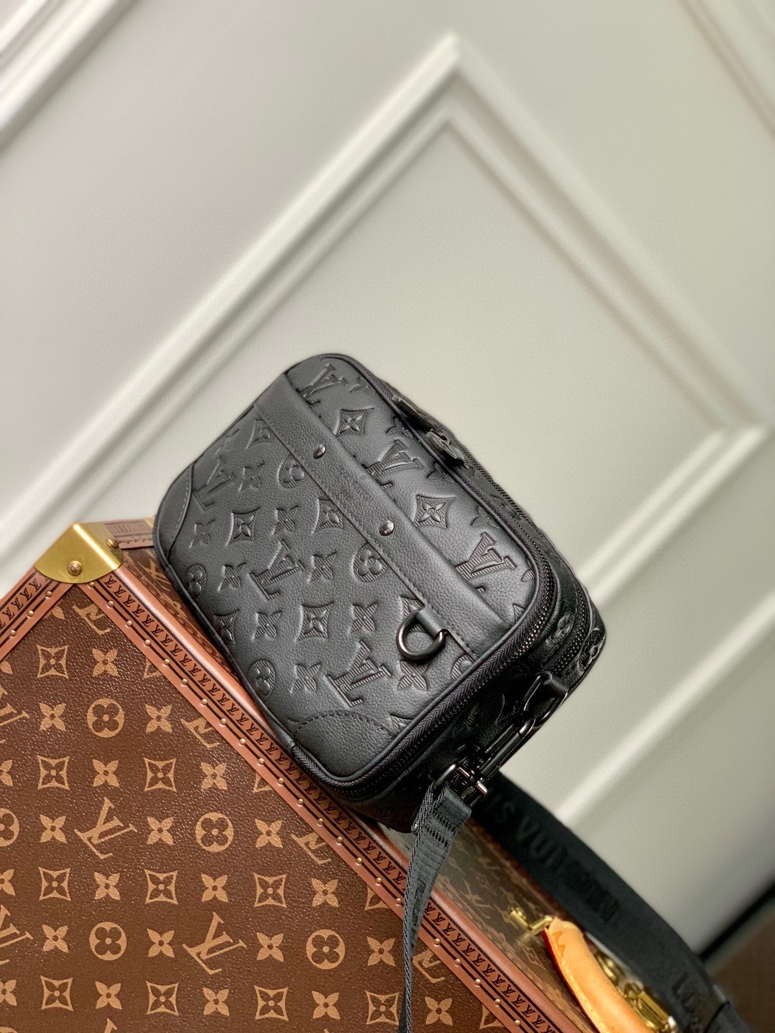 Louis Vuitton Black Embossed Monogram Crossbody Messenger Shoulder Bag